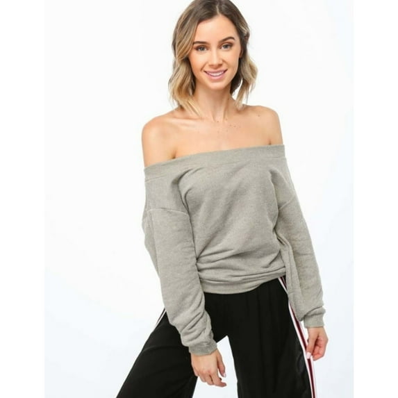 Olivia Pratt Womens Off The Shoulder Sweatshirt, Grey, Large