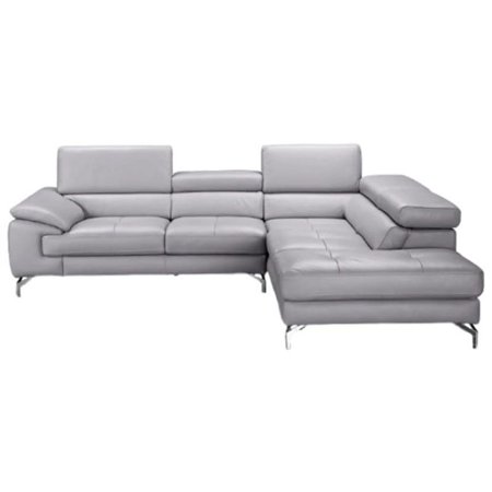 Olivia Premium Leather Sectional Sofa in Element Grey, Left Hand Facing Chaise