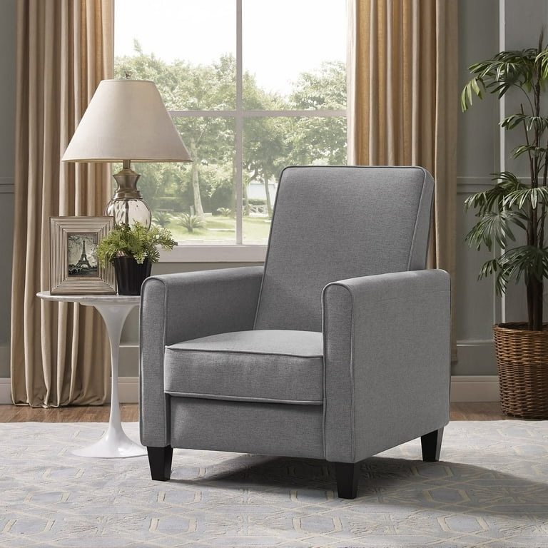 Olivia Push Back Recliner Upholstered Club Chair by Naomi Home Color Gray Fabric Linen