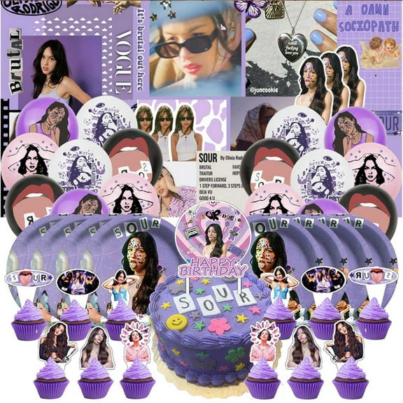 Olivia Rodrigo Party Decorations Paper Plates Tableware Banner Backdrop Balloons Birthday Decor Cake Topper Fans