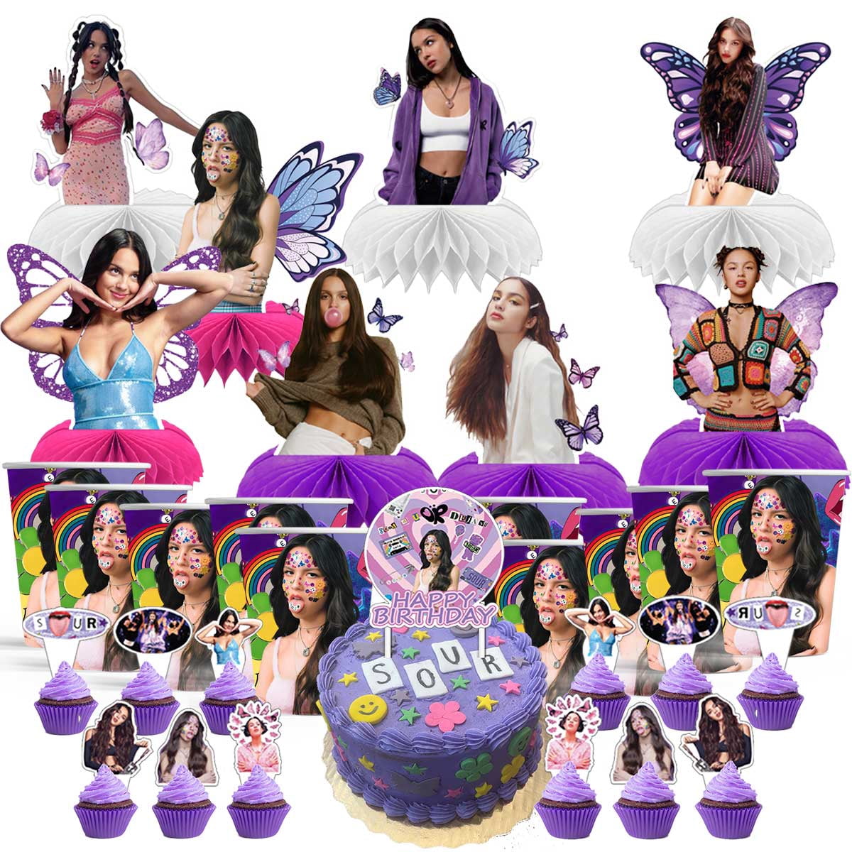 Olivia Rodrigo Party Supplies Decor Cups Fans Decorations Honeycomb ...