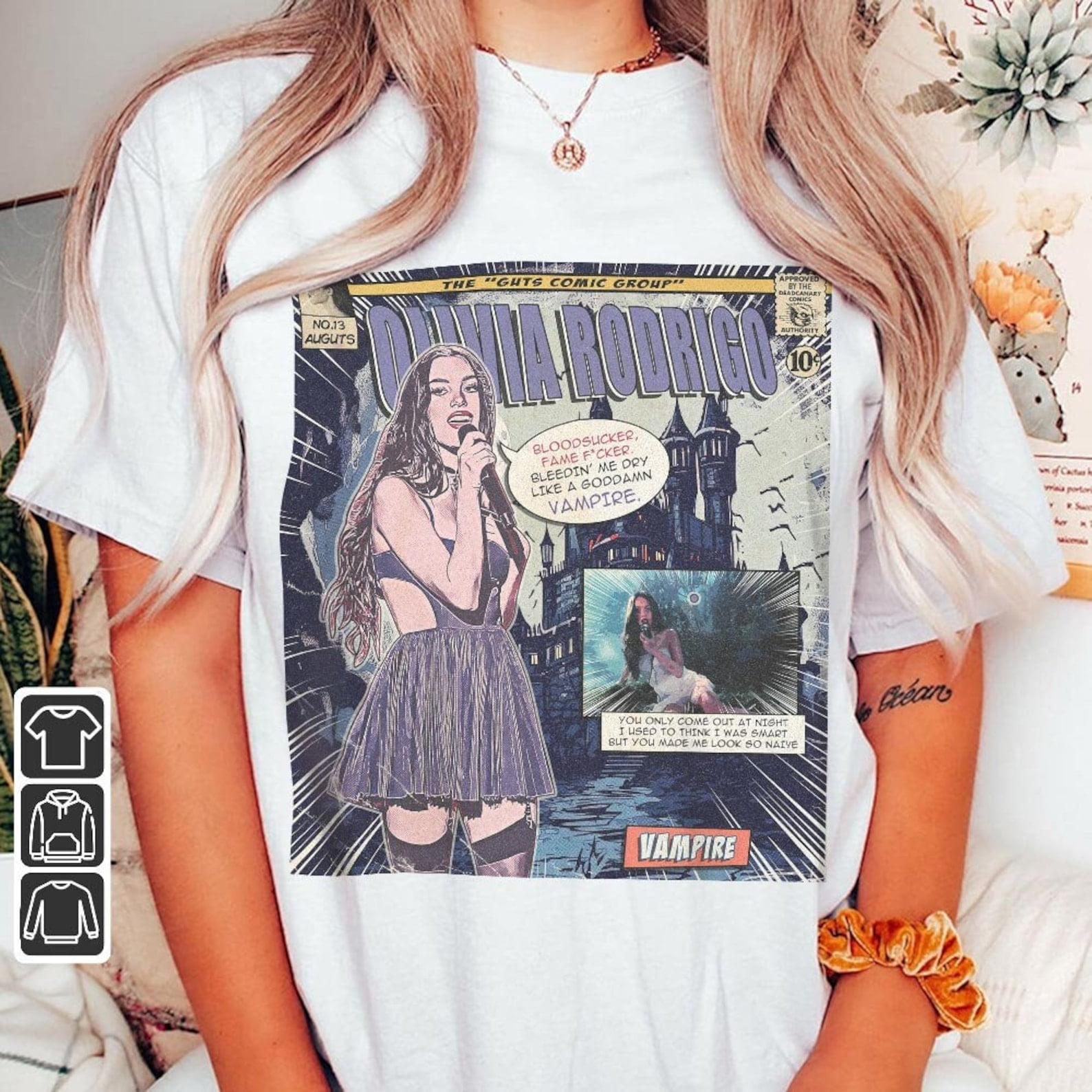 Olivia Rodrigo Vampire T-Shirt Merch 2023 New Album Tee Women Men O-neck  Short Sleeve Casual Tshirt