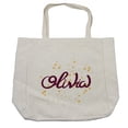 thumbnail image 1 of Olivia Shopping Bag, Dotted Background with Calligraphic Traditional Female Name Illustration, Eco-Friendly Reusable Bag for Groceries Beach and More, 15.5" X 14.5", Cream, by Ambesonne, 1 of 2