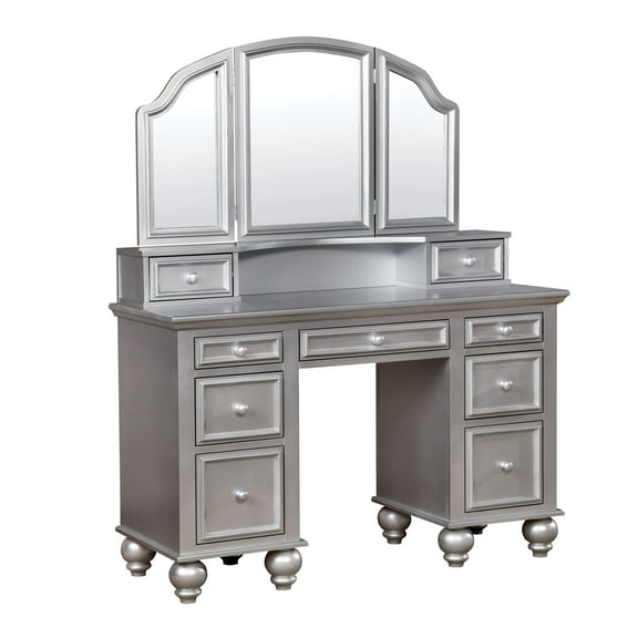 Olivia Transitional 9-Drawer Vanity Set, Silver
