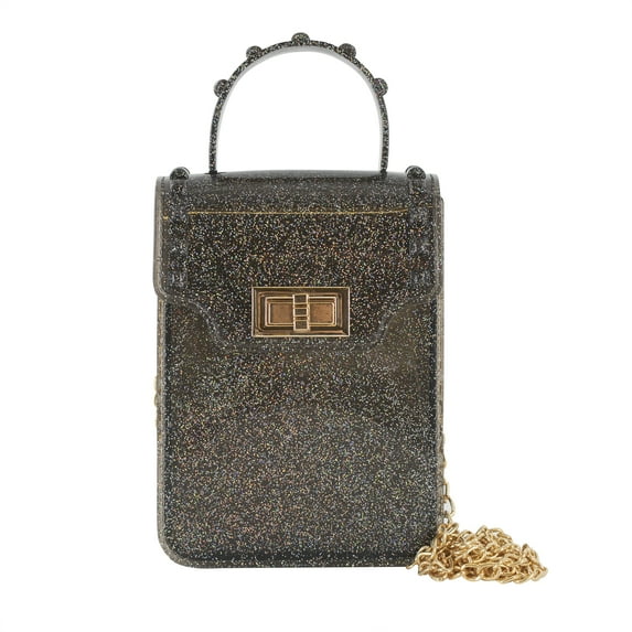 Olivia and Kate Women’s Small Black Glitter Jelly Purse Crossbody Everyday Shoulder Bag
