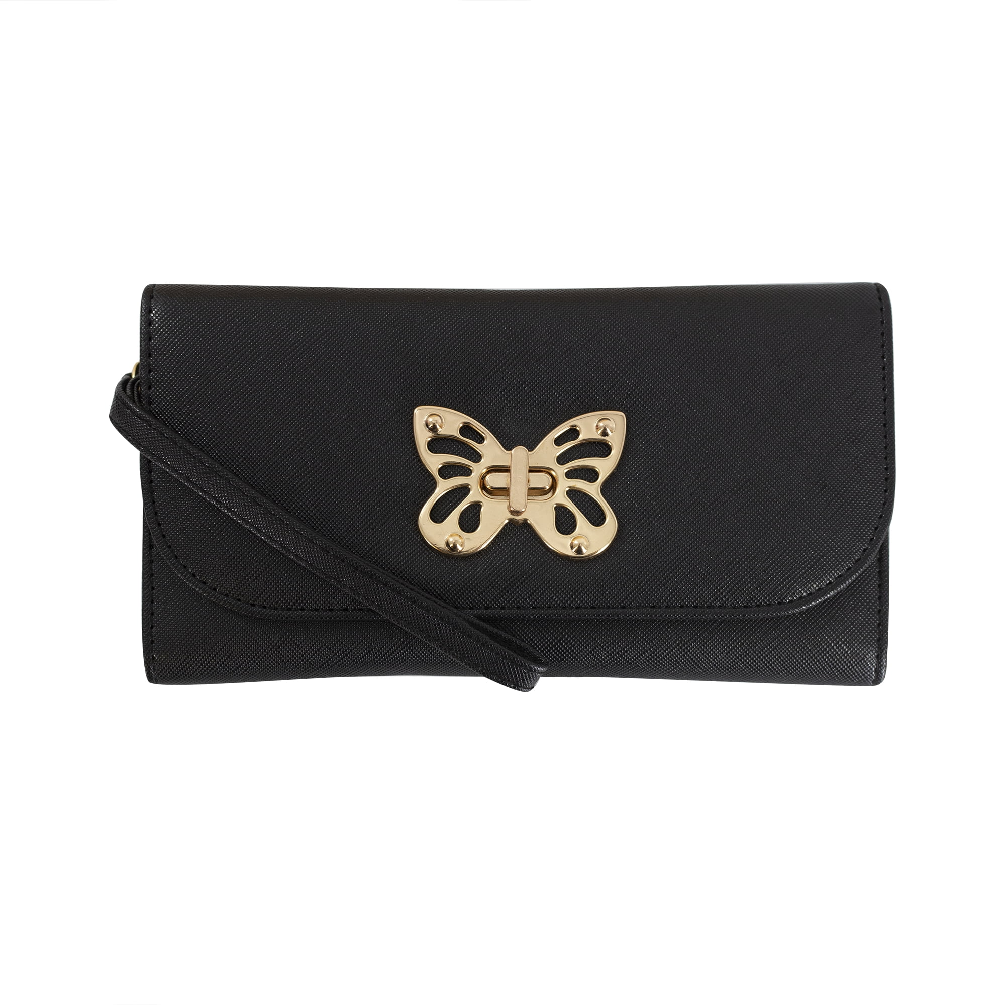 Olivia and Kate Women’s Small Black Saffiano Leather Clutch Wallet withWristlet