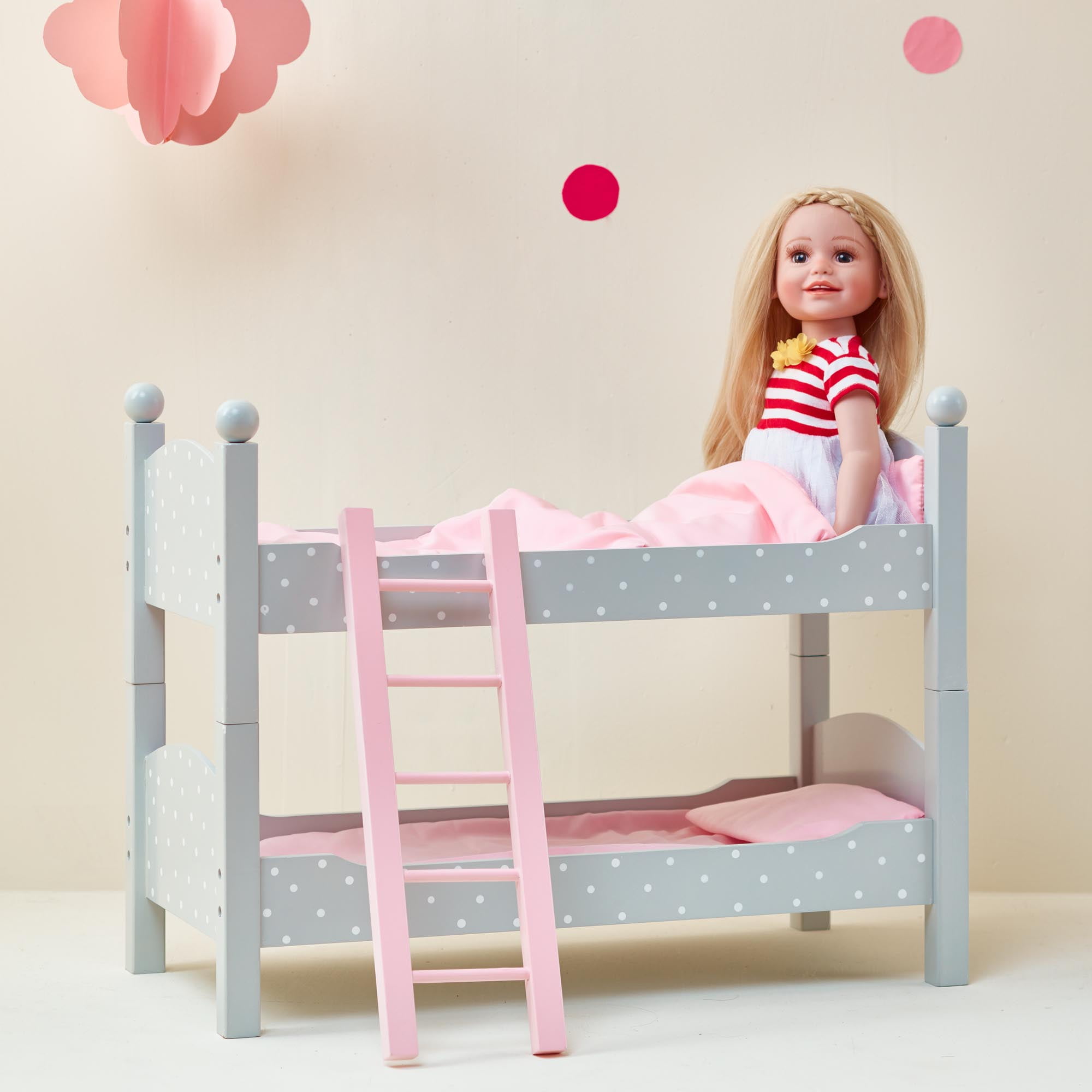 Olivia's Little World 18" Doll Wooden Convertible Bunk Bed, Gray