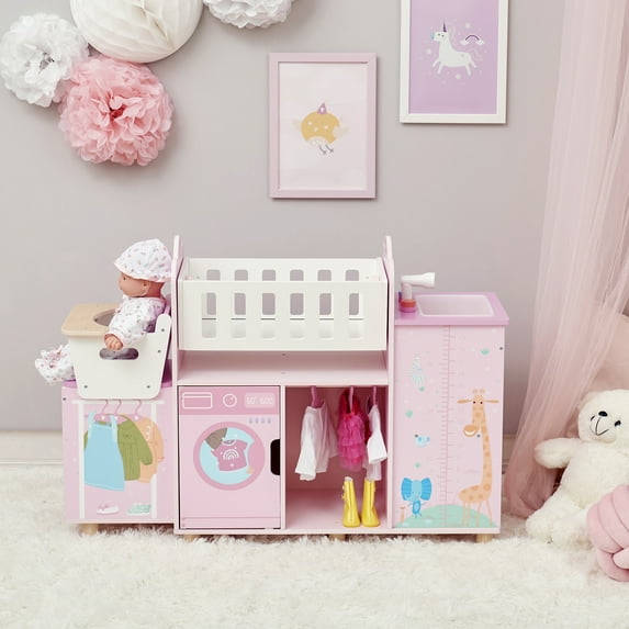 Olivia's Little World Amanda 6-in-1 Doll Nursery Station with Cradle, High Chair, Sink & Washer