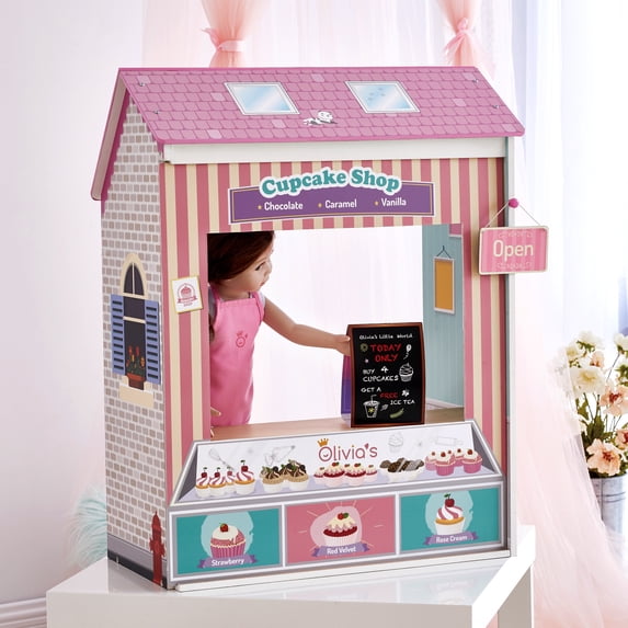 Olivia’s Little World Convertible 4-in-1 Wooden Dollhouse Play Set for 18" Dolls with Interchangeable Scenes & Accessories