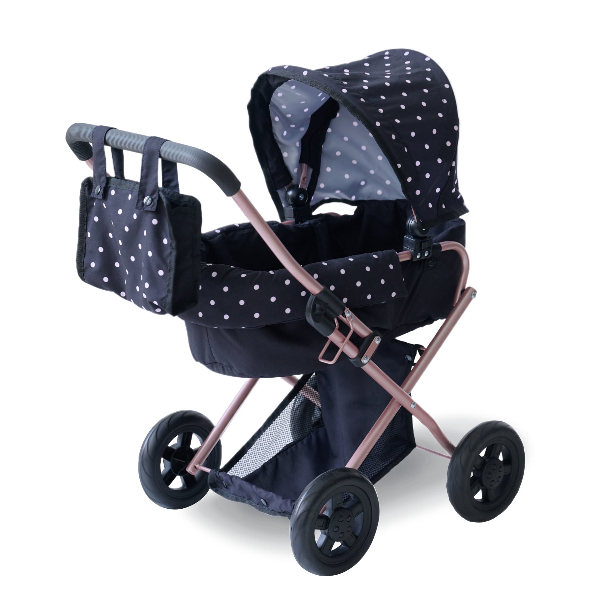 Teamson Kids Olivia's Little World Pin Up Classic 2-in-1 Baby Doll Stroller with Detachable Bassinet, Retractable Canopy & Nursery Bag, Black