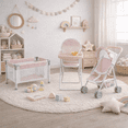thumbnail image 1 of Olivia's Little World Polka Dot Princess Baby Doll 3pc Nursery Set - Crib, Highchair & Stroller, Pink & Gray, 1 of 11