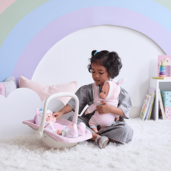 Olivia's Little World Polka Dot Princess Baby Doll Carrier & Car Seat Set, Pink/Gray