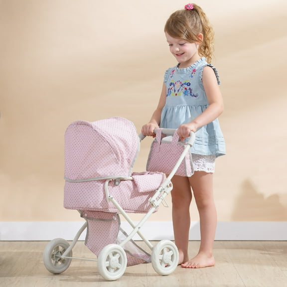 Olivia's Little World - Polka Dots Princess Baby Doll Deluxe Stroller, Pink and Grey
