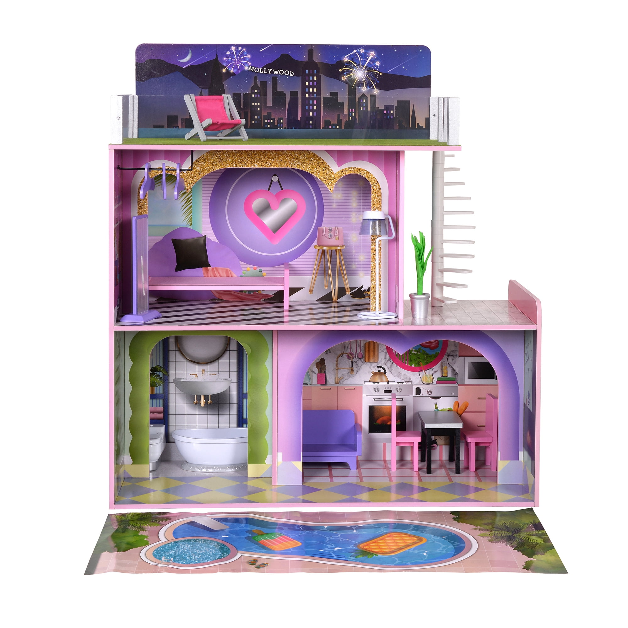 Olivia's Little World Sunset Wooden Dollhouse for 12" Dolls