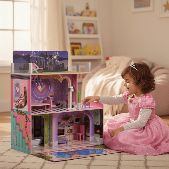 Olivia's Little World Sunset Wooden Dollhouse for 12" Dolls