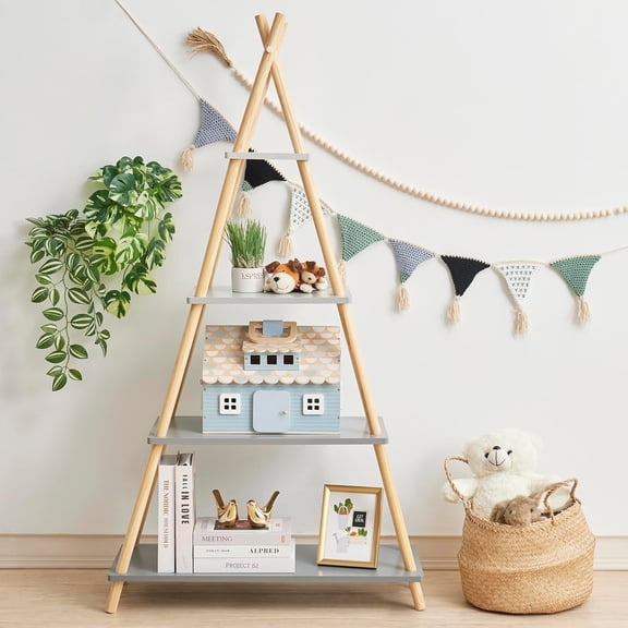 Olivia's Little World Wooden Cottage Dollhouse with 12 Accessories & 4 Figurines – Portable 2-Story Playhouse for 3.5" Dolls – Foldable Miniature Toy House for Girls Ages 3+