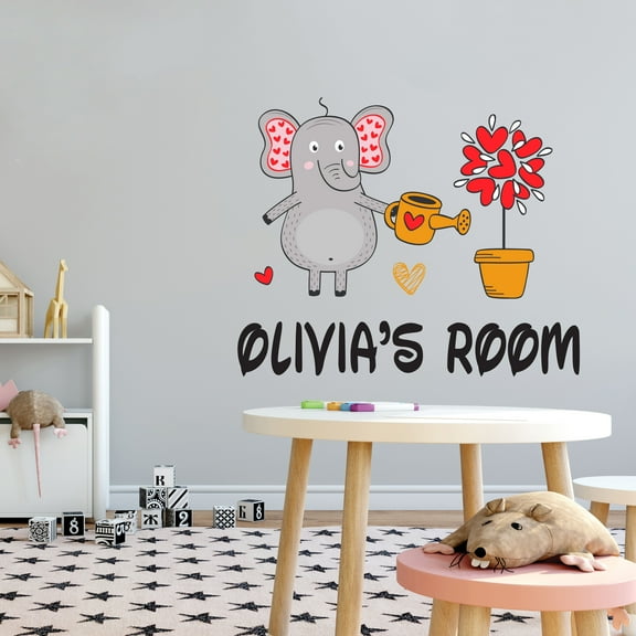 Olivia's Room Cute Cartoon Elephant Wall Decal-Kids Learning Cartoon Creative Motivational-Self Adhesive -Easy to apply and Cost Effective- Size : 10" x 8"