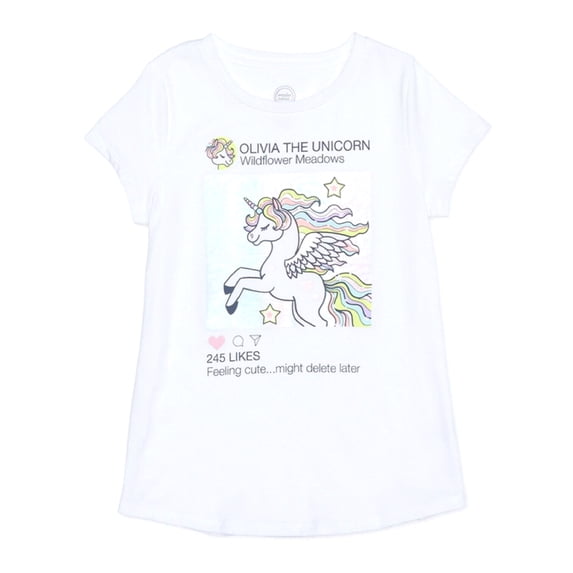 Olivia the Unicorn White Short Cute Unicorn T-Shirt (Large 10/12)