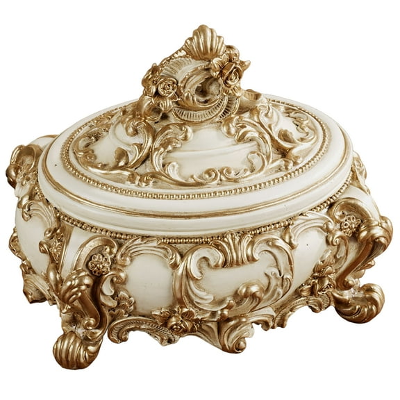 Oliviana Covered Box Ivory/Gold 6.5"W x 5"D x 5.5"H