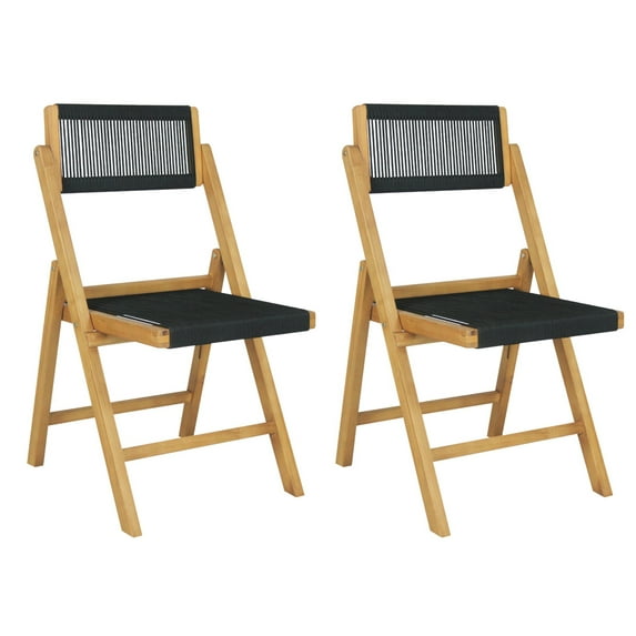 Olivier Coastal Modern Wood Roped Folding Chair with Adjustable Back, Black/Natural (Set of 2)
