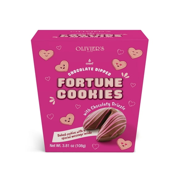 Olivier's Milk Chocolate Fortune Cookies with Pink Drizzle (6 Count) Individually Wrapped