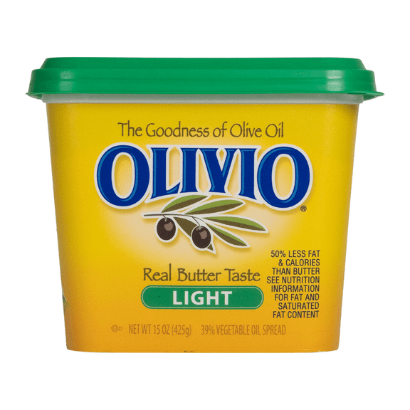 Olivio Light Buttery Spread with Olive Oil Butter, 15 oz, 50% Less Fat, Refrigerated, Plastic Tub