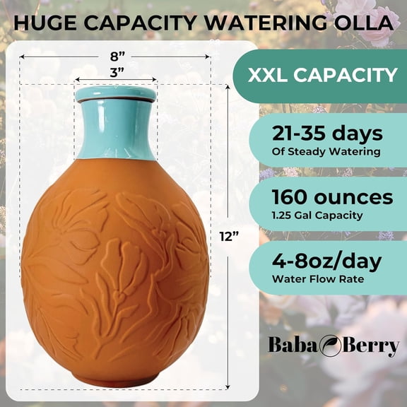 Olla for Watering Plants XL 1.25 Gallon OYA Irrigation Clay Water Pot Self Watering Terracotta Pot