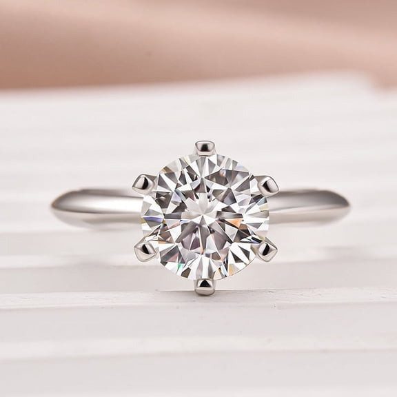Veda Jewel Round Cut Diamond Ring – 1.5 Ct Lab Created Solitaire in 14K White Gold Plated Finish – Elegant Wedding Anniversary Jewelry Gift for Women