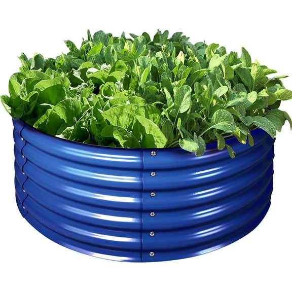 17" Tall, 42" Round Blue Raised Garden Bed Kit, Galvanized Metal Raised Garden Beds Outdoor for Vegetables Flowers,3.5 * 3.5 * 1.4Ft,Cobalt Blue