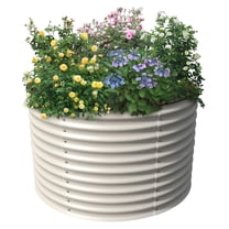 Olle 32" Tall, Olle Raised Beds for Gardening Galvanized Raised Garden Beds Round Garden Bed Metal Flower Bed Outdoor, Backyard Garden Planter Box, Ivory