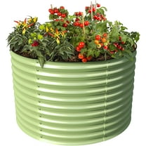 Olle 32" Tall, Raised Garden Beds Outdoor for Vegetables, Round Galvanized Raised Garden Bed, Metal Garden Boxes Outdoor Plater Box, Sage Green