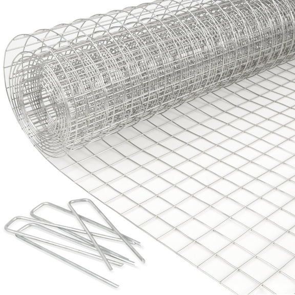 Olle Cage Wire 18 Gauge 3/4 inch Wire Fence Rolls 35 inch X 102 inch 304 Stainless Steel Wire Mesh with 21 Galvanized Steel Staples Gopher Barrier Welded Wire Fencing Rodent Mesh
