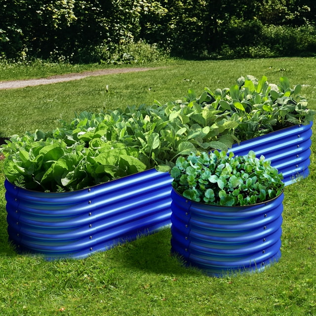 Olle Galvanized Raised Garden Beds Outdoor Easy Quick Setup, 17" Tall, 4-in-1 Metal Planter Boxes Outdoor for Flowers Vegetables Fruits Herbs DIY Gardening, Cobalt Blue