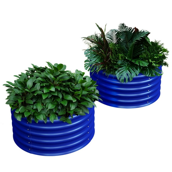 Olle Gardens 17" Tall x 24" Twin Pair Round Raised Garden Beds in Cobalt Blue