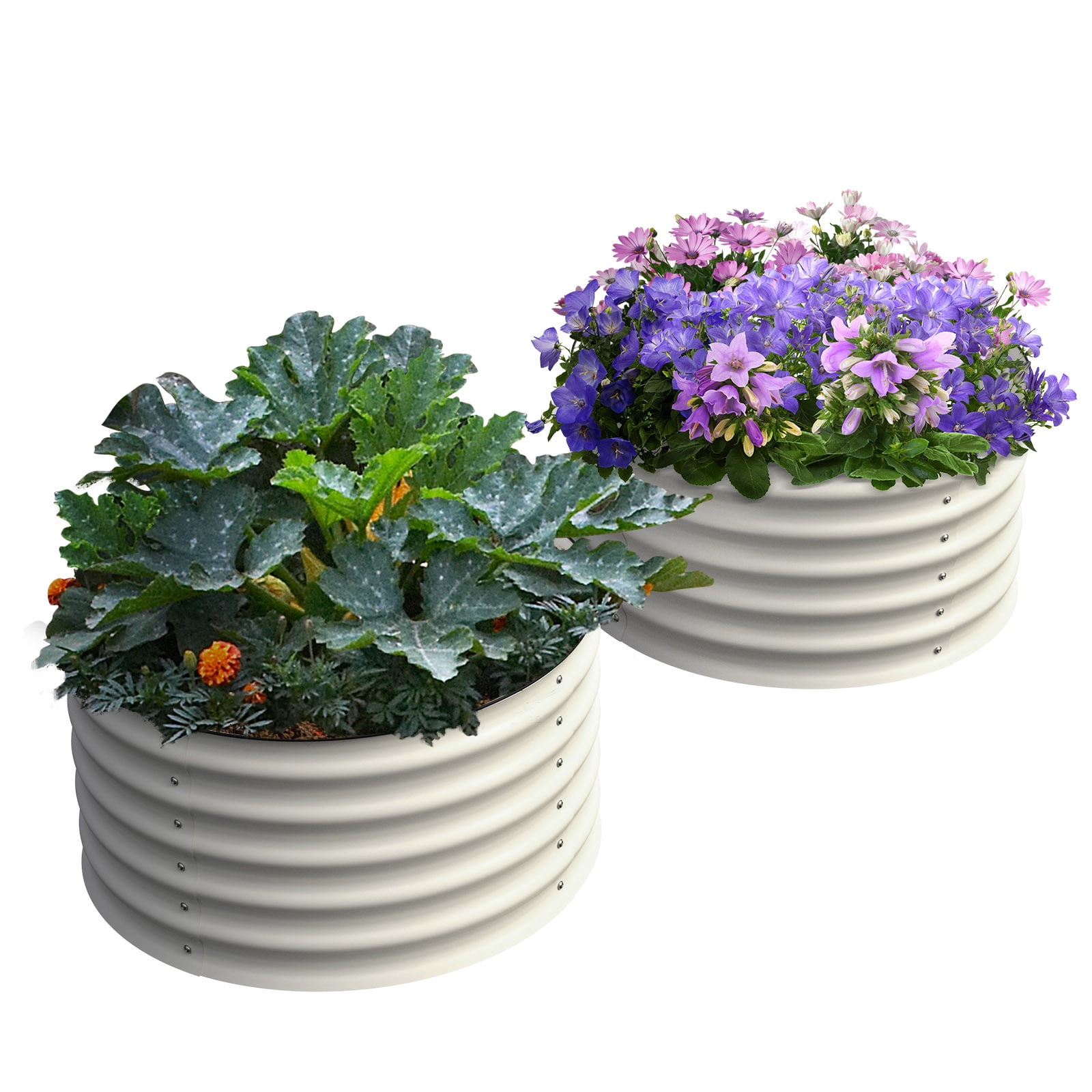 Olle Gardens 17" Tall x 24" Twin Round Pair Raised Garden Beds in Ivory