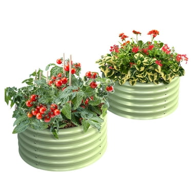 Olle Twin Round Metal Raised Garden Beds Outdoor for Vegetables, 17" Tall Galvanized Raised Garden Bed Raised Planter Box, Sage Green 24" X