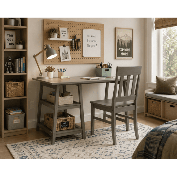 Oller Writing Desk Set with Chair, 47.25 in x 23.63 in, Gray, 2 Count