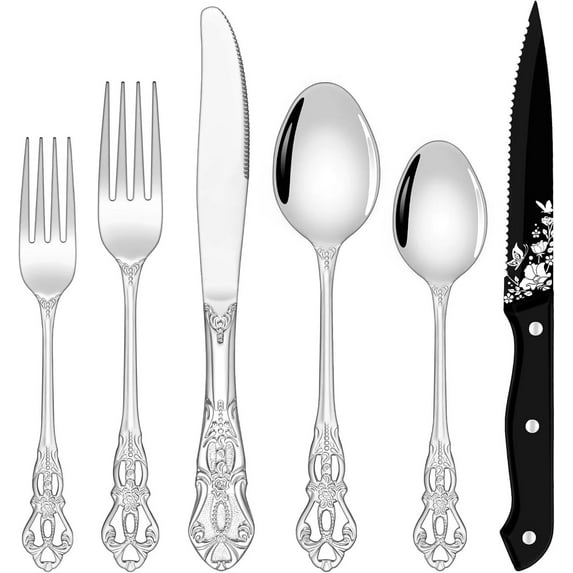 Ollex 24PCS Silverware Set for 4 | Retro Stainless Flatware, Dishwasher Safe