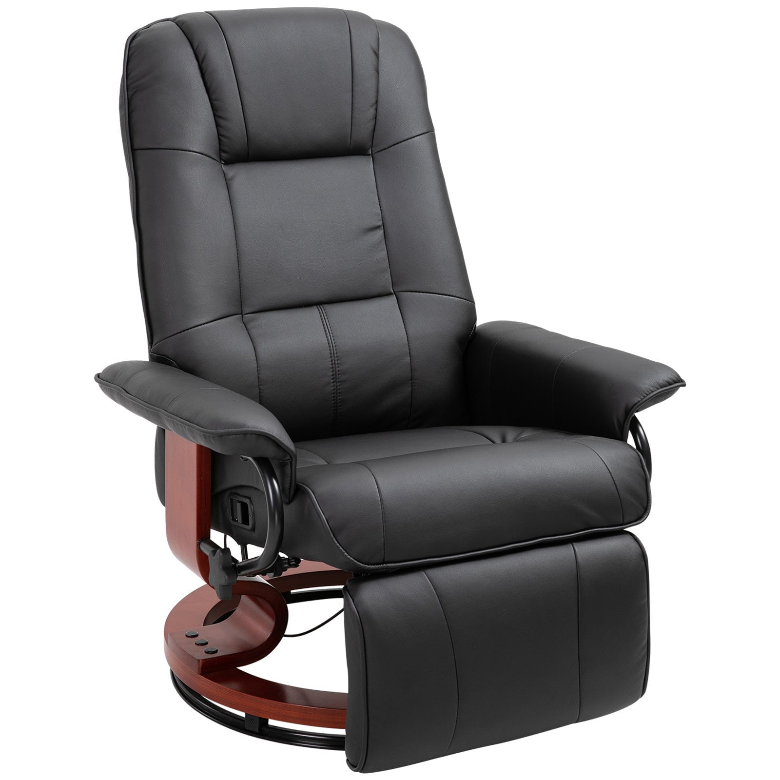Black Faux Leather Swivel Recliner with Wood Base