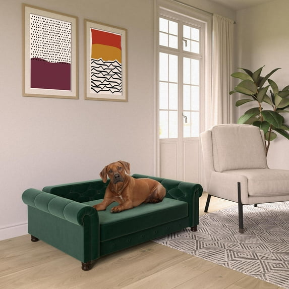 Ollie & Hutch Felix Pet Sofa, Large Size Pet Bed for Dog or Cat, Green Velvet