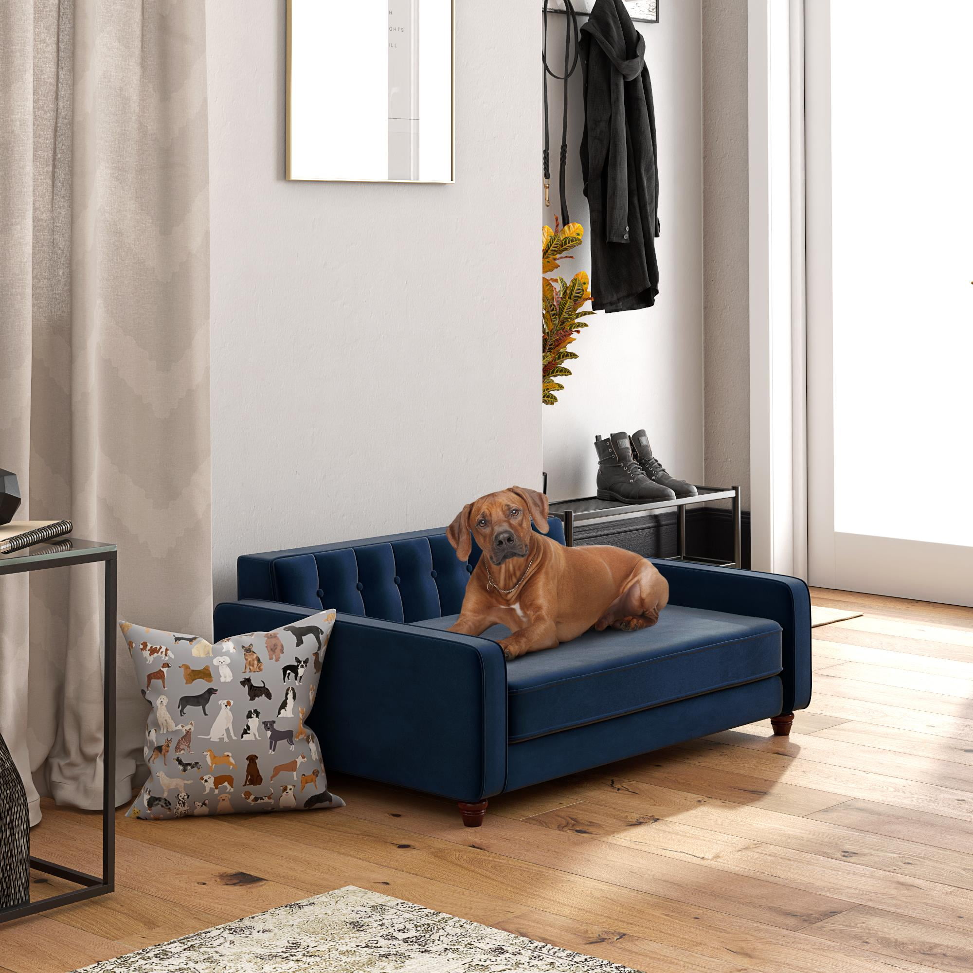 Ollie & Hutch Pin Tufted Pet Sofa, Large Size Bed, Blue Velvet