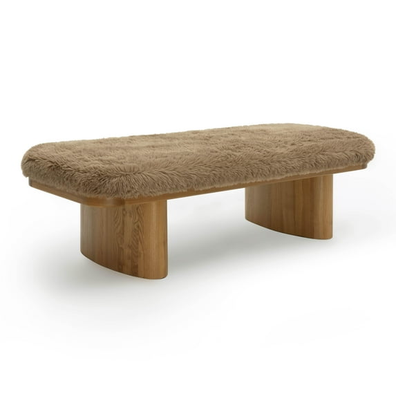 Ollie Taupe Straight Vegan Shearling Large Bench