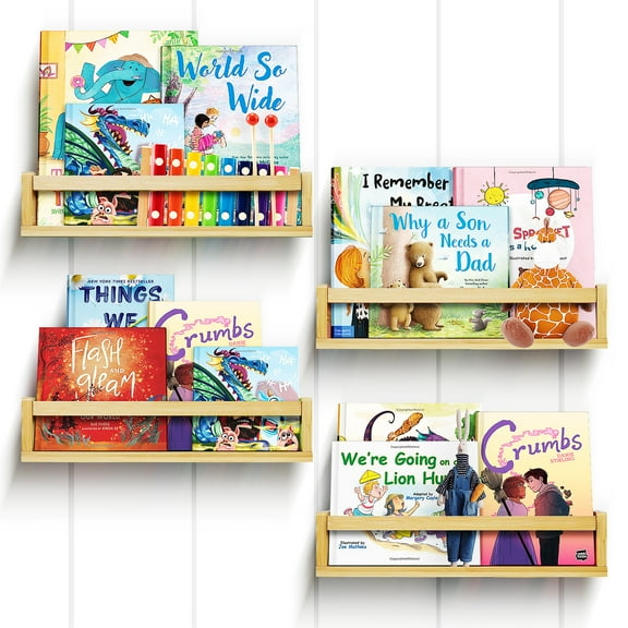 Ollieroo 10” x 35” 4-Tier Bamboo Floating Shelves Kids Room Decor