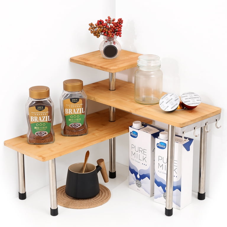 Ollieroo 3 Tier Kithen Countertop Organizer,Bamboo Corner Shelf  display picture 1