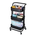 thumbnail image 1 of Ollieroo 3-Tier Metal Rolling Utility Cart Multi-function Organizer Shelf Kitchen Organizer Rack Tower Rack with Wheels Trolley Cart, Black, 1 of 8