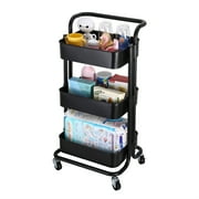 Ollieroo 3-Tier Metal Rolling Utility Cart Multi-function Organizer Shelf Kitchen Organizer Rack Tower Rack with Wheels Trolley Cart, Black