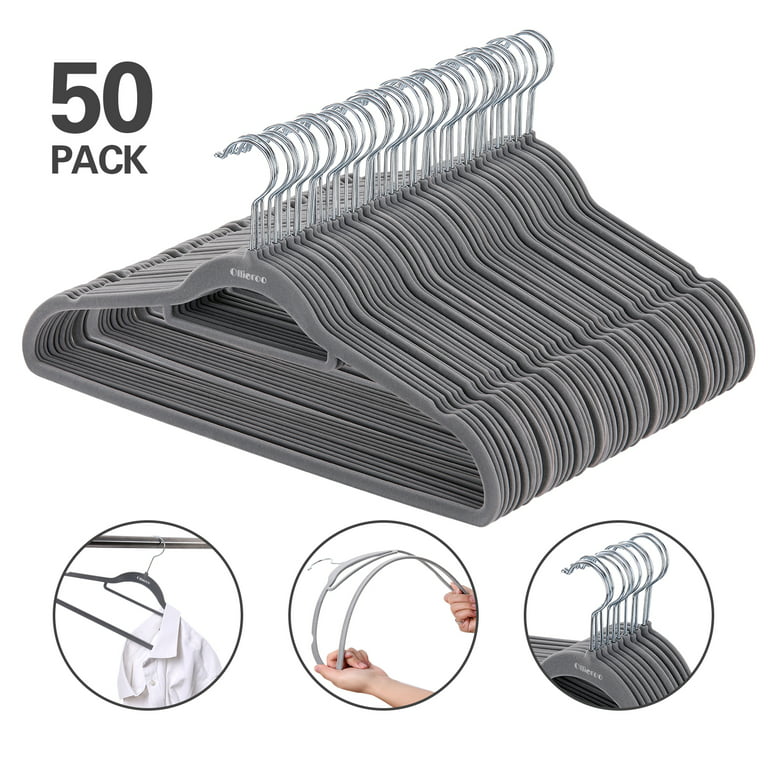 Ollieroo 50 Pack Velvet Clothes Hangers, Non-Slip Hangers with Swivel  Hooks, Heavy Duty Suit Hangers, Grey 