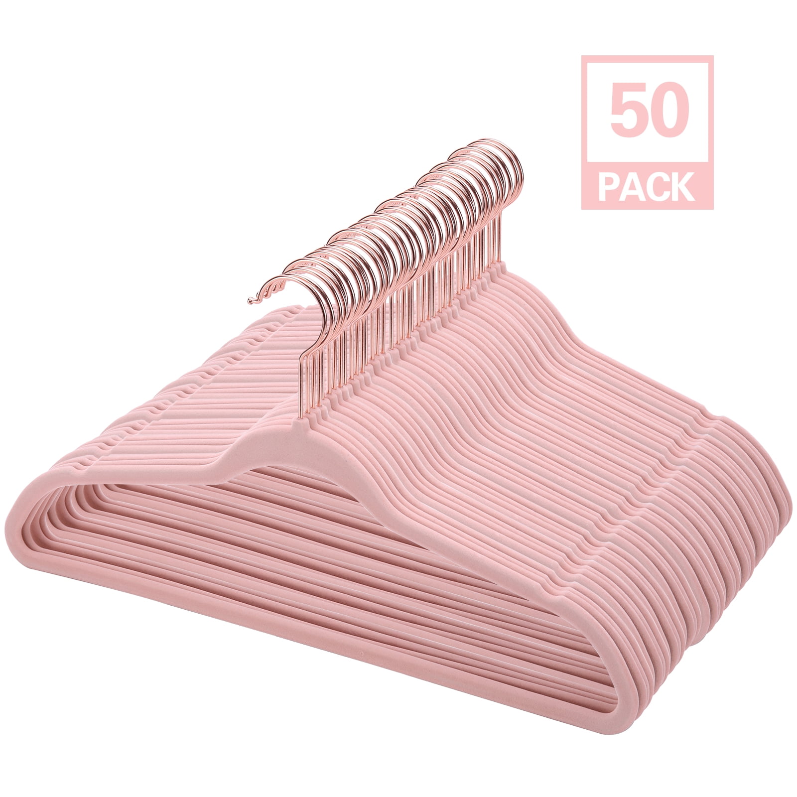 ACSTEP Velvet Hangers 50 Pack, Rose Gold Hooks Non Slip Felt Hangers，Suit  Hanger for Adult, Peach Pink 
