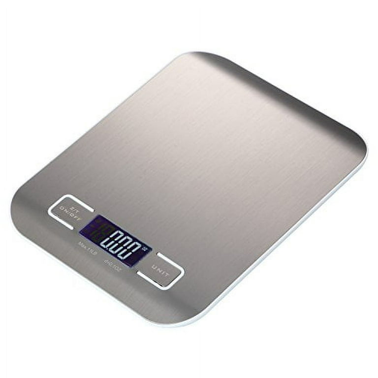 Ollieroo Digital Food Scale Kitchen Aid with Pronto LCD Display Stainless Steel Platform 11lb Silver