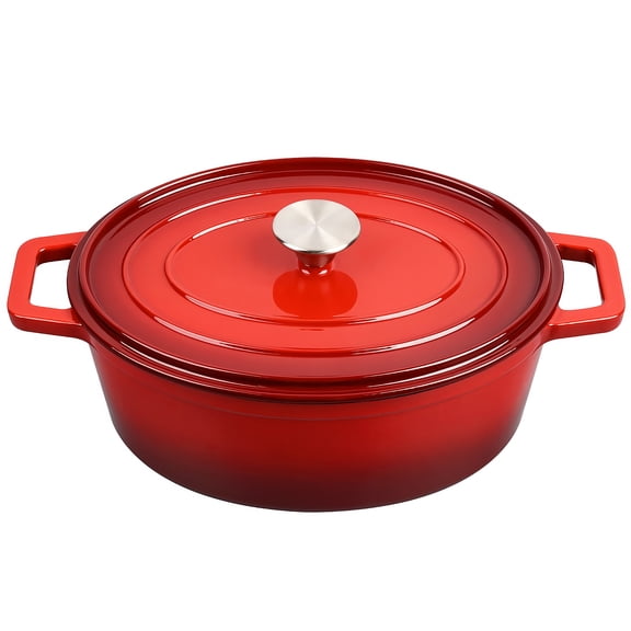 Ollieroo Dutch Oven, 4.5 Quart Cast Iron Dutch Oven, Enamelled Dutch Oven Pot with Lid, Dutch Oven for Bread Baking, Oval Dutch Oven for Baking,Roasting,Stewing,Grilling,Frying. Red